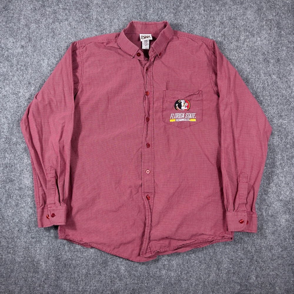 Red Oak Florida State Seminoles Shirt Mens Medium Red Micro-Check Button Down